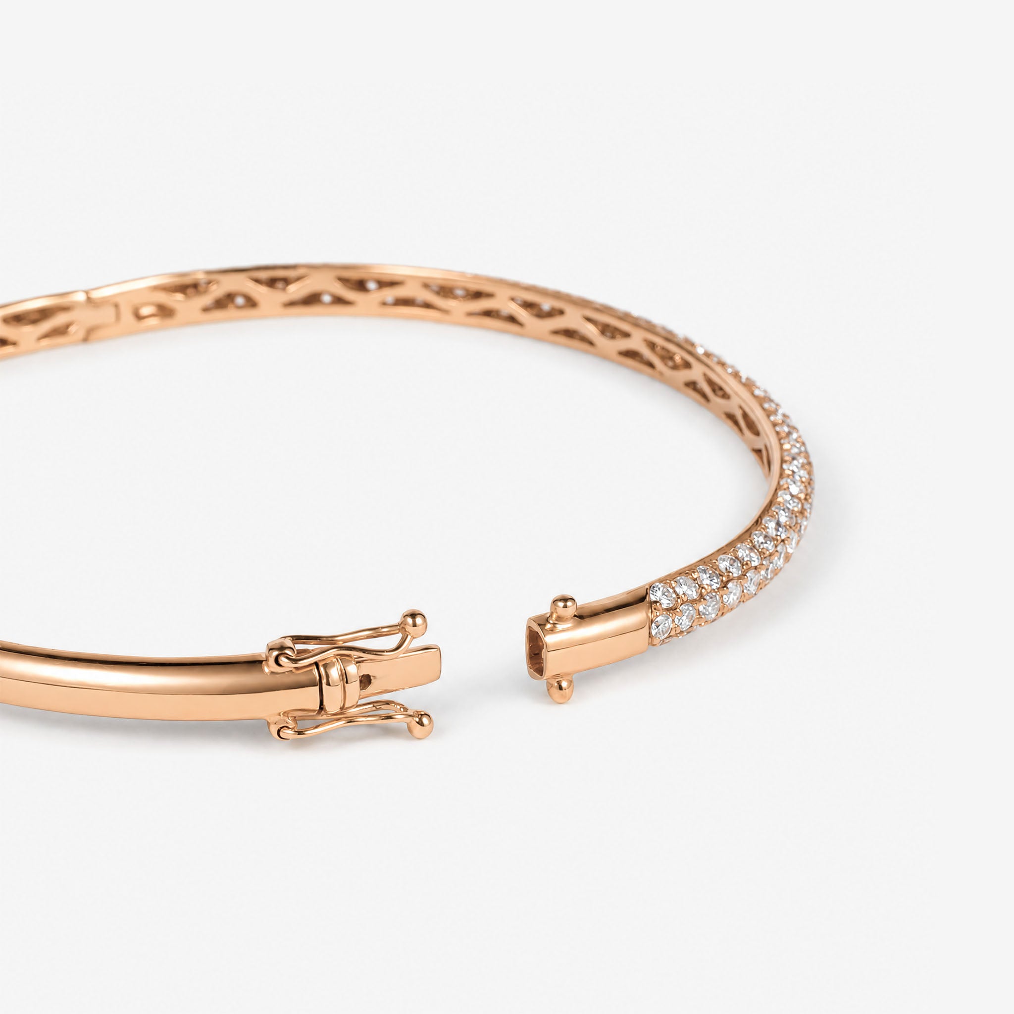 1.93ct Natural Triple Row Diamond Tennis Bangle in 18K Rose Gold - JewelryAndStore