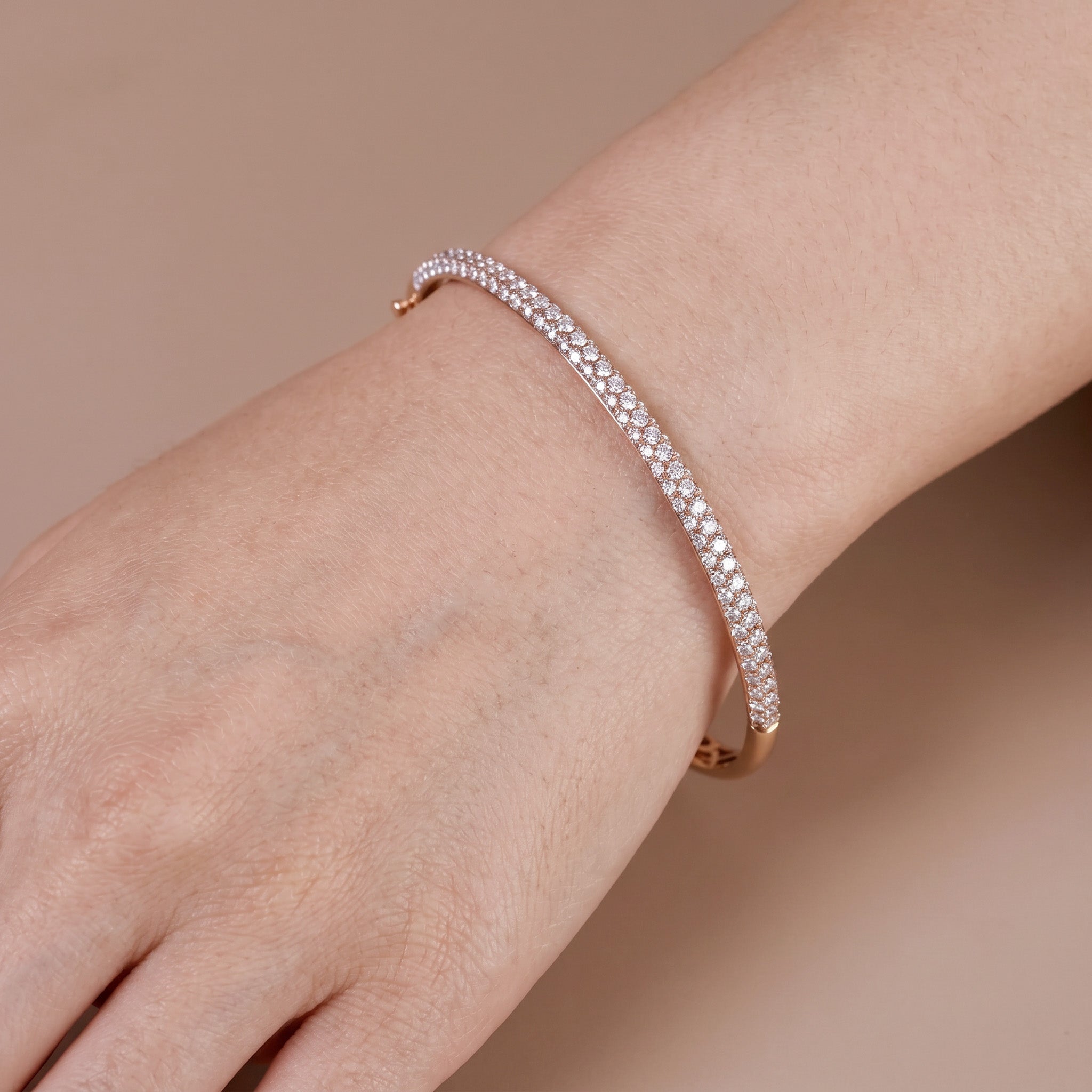 1.93ct Natural Triple Row Diamond Tennis Bangle in 18K Rose Gold - JewelryAndStore
