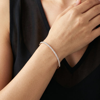 1.93ct Natural Triple Row Diamond Tennis Bangle in 18K Rose Gold - JewelryAndStore