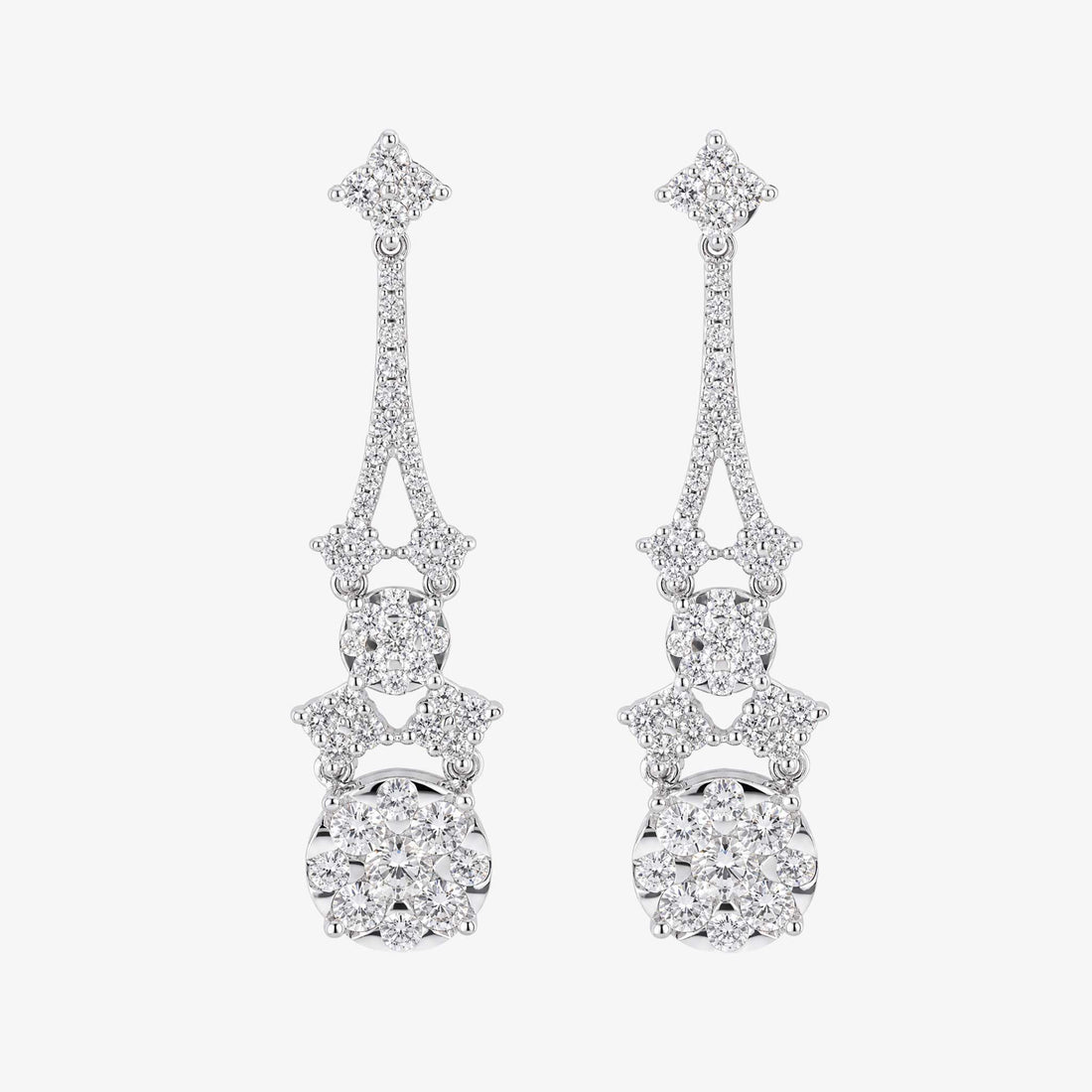 2.02ctw Natural Diamond Floral Cluster Cascading Drop Earrings in 18K White Gold - JewelryAndStore