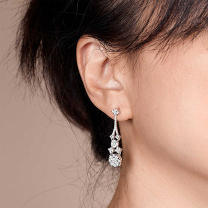 2.02ctw Natural Diamond Floral Cluster Cascading Drop Earrings in 18K White Gold - JewelryandStore