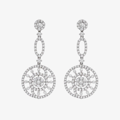 2.28ctw Natural Diamond Sunburst Openwork Drop Earrings in 18K White Gold - JewelryandStore