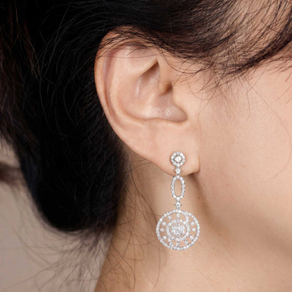 2.28ctw Natural Diamond Sunburst Openwork Drop Earrings in 18K White Gold