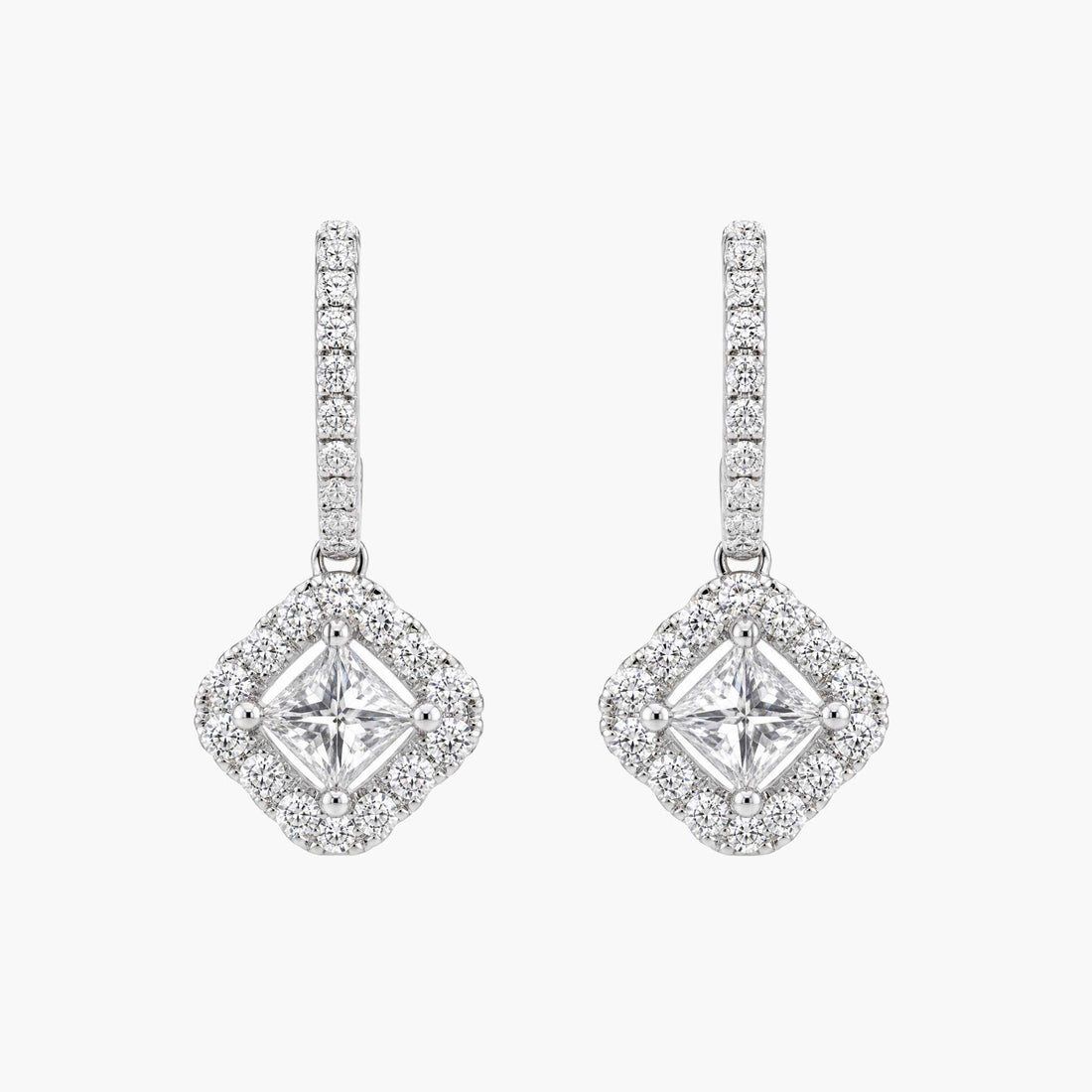 0.29ctw Natural Princess Cut Diamond Drop Earrings in 18K White Gold - JewelryAndStore