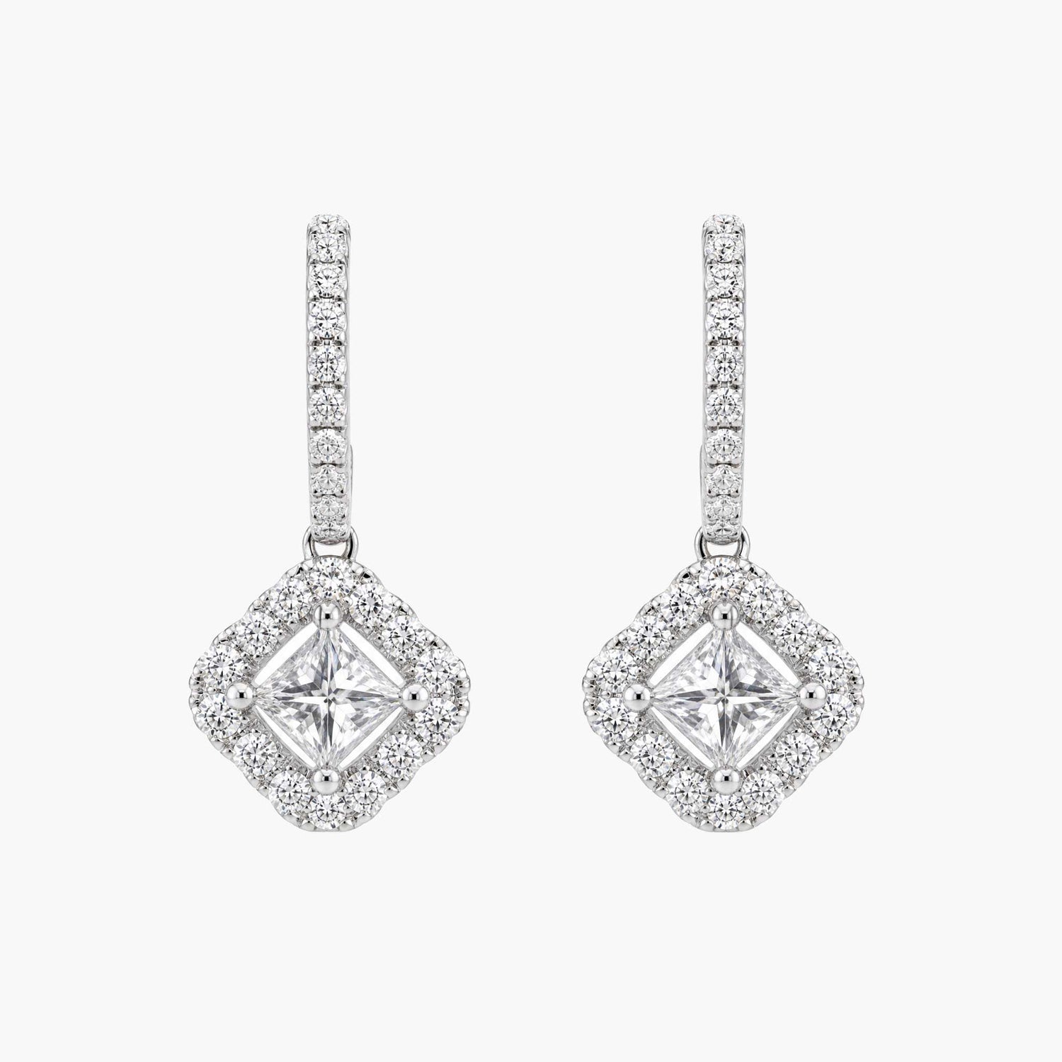 0.29ctw Natural Princess Cut Diamond Drop Earrings in 18K White Gold - JewelryandStore