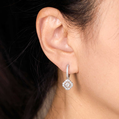 0.29ctw Natural Princess Cut Diamond Drop Earrings in 18K White Gold - JewelryandStore