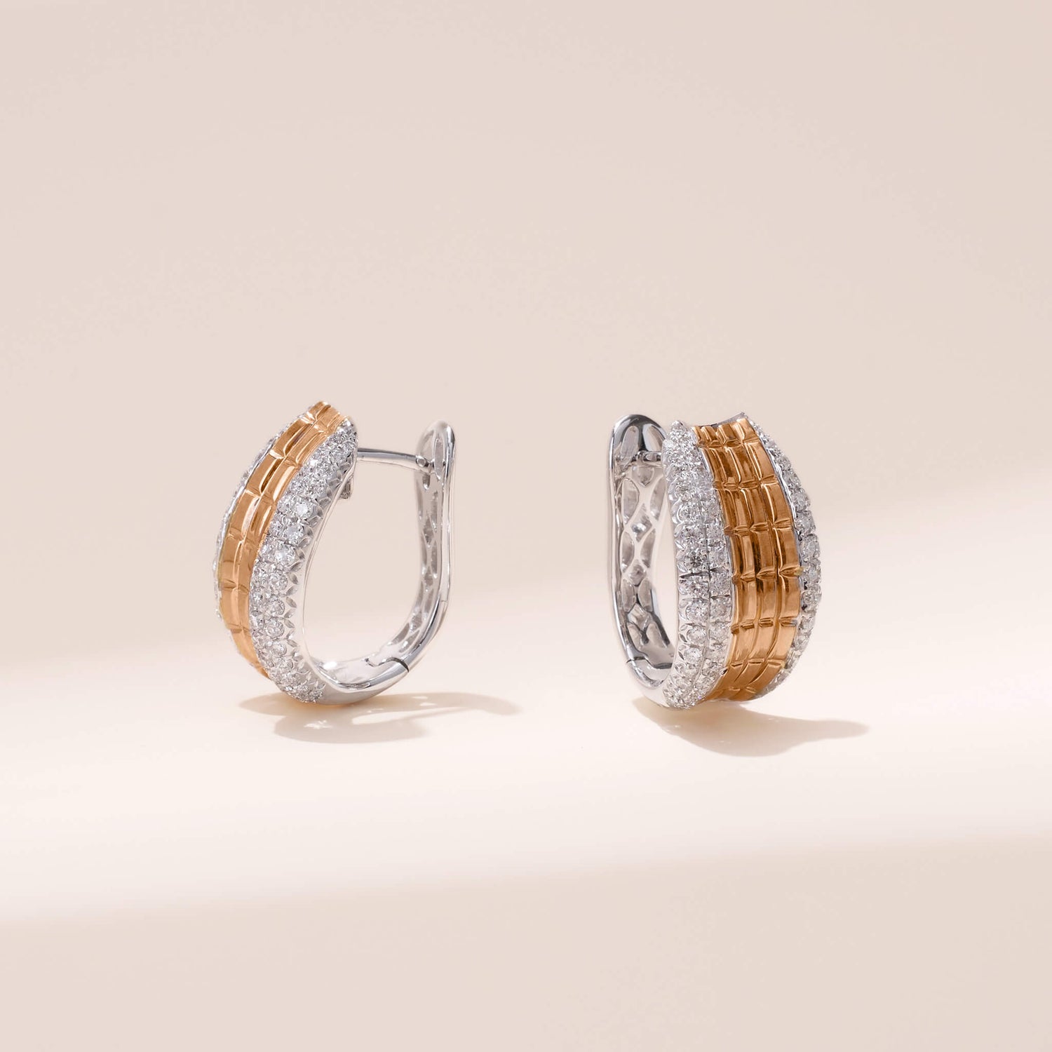 Two - tone Diamond Hoop Earrings in 18K Gold - Jewelry And Store