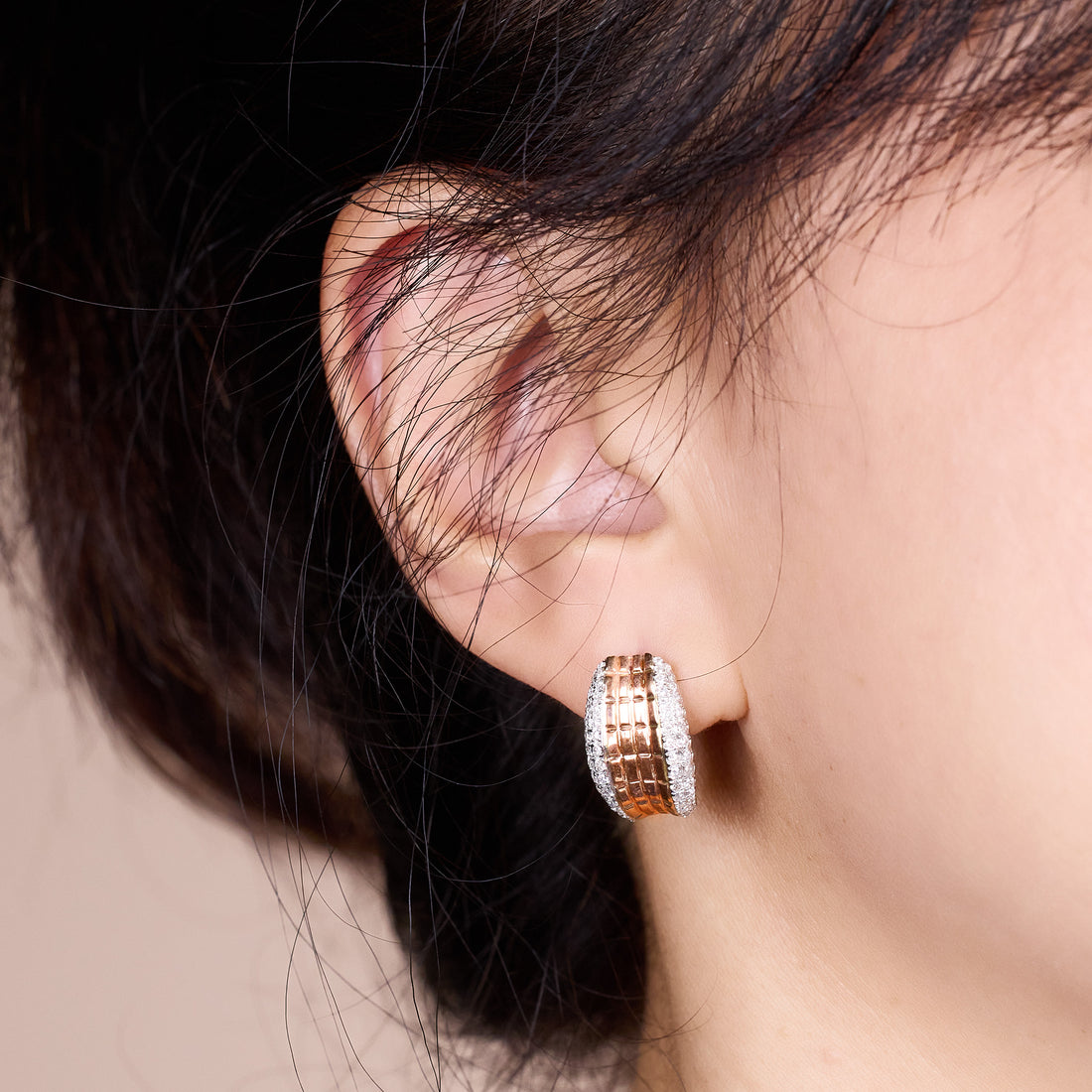 Two - tone Diamond Hoop Earrings in 18K Gold - Jewelry And Store
