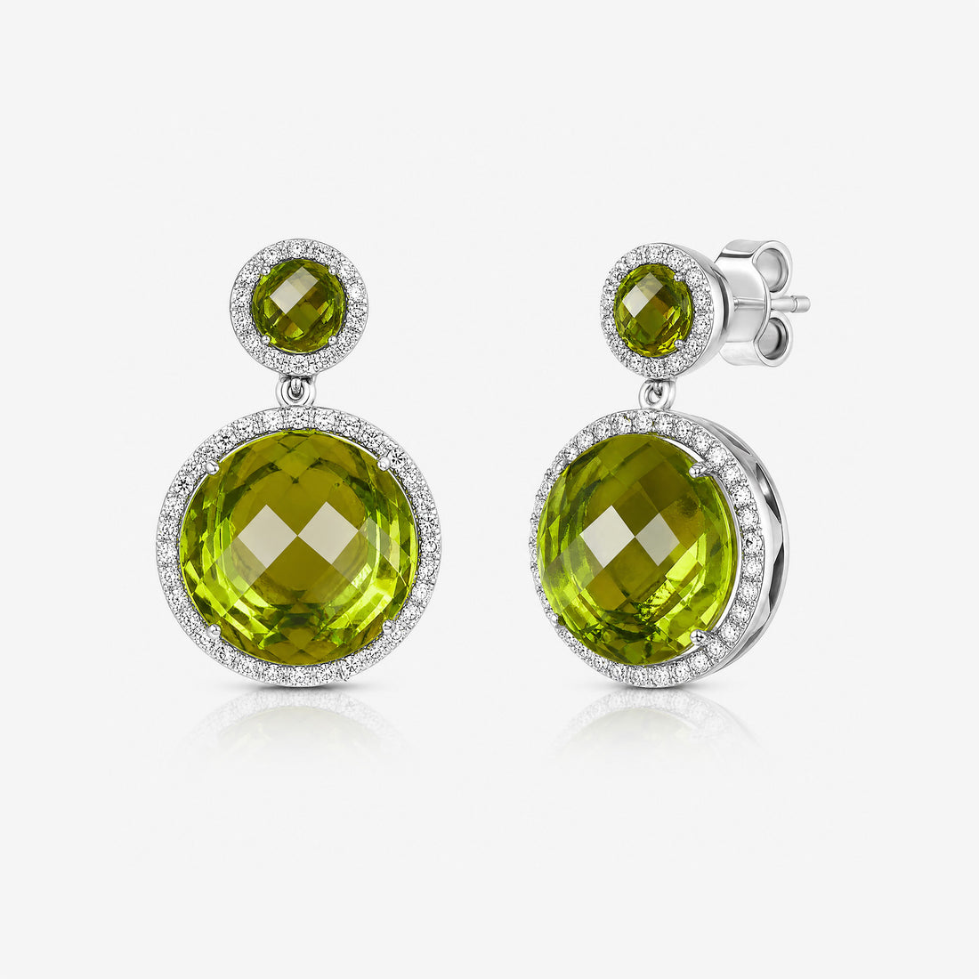 13.05ct Peridot and Diamond Drop Earrings in 14K White Gold - JewelryAndStore