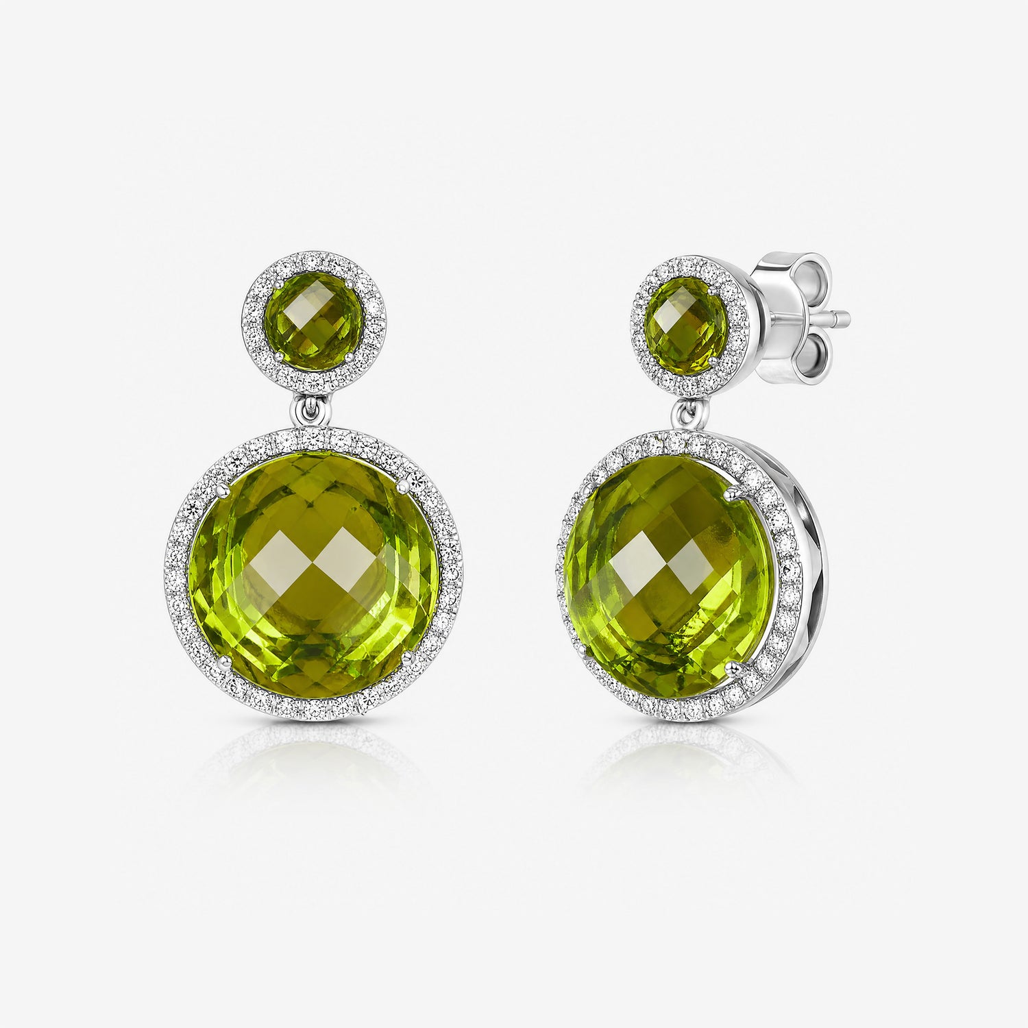 13.05ct Peridot and Diamond Drop Earrings in 14K White Gold - JewelryAndStore