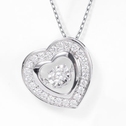 14K White Gold Heart Pendant with Natural Dancing Diamonds - JewelryAndStore