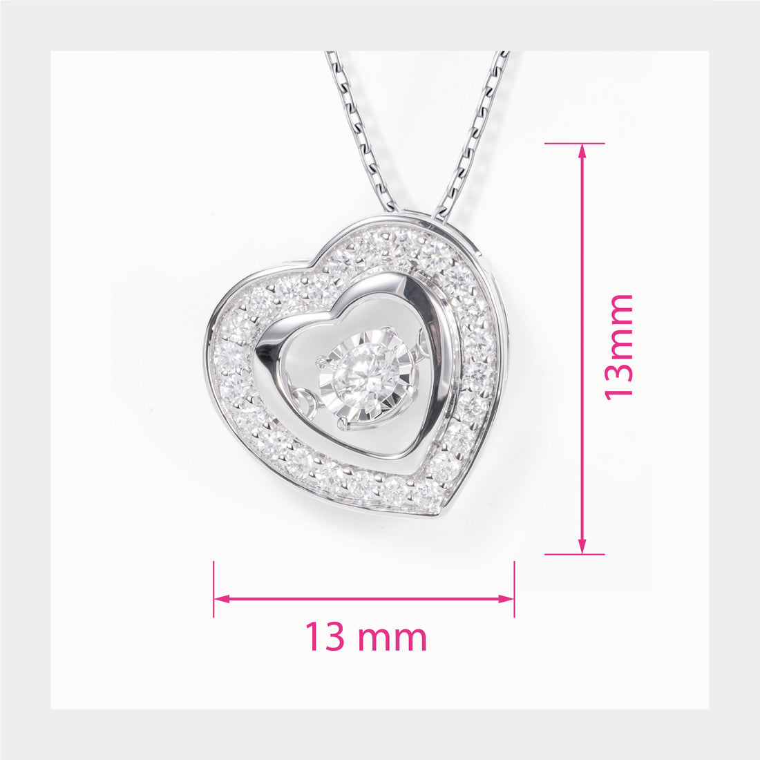 14K White Gold Heart Pendant with Natural Dancing Diamonds - JewelryAndStore