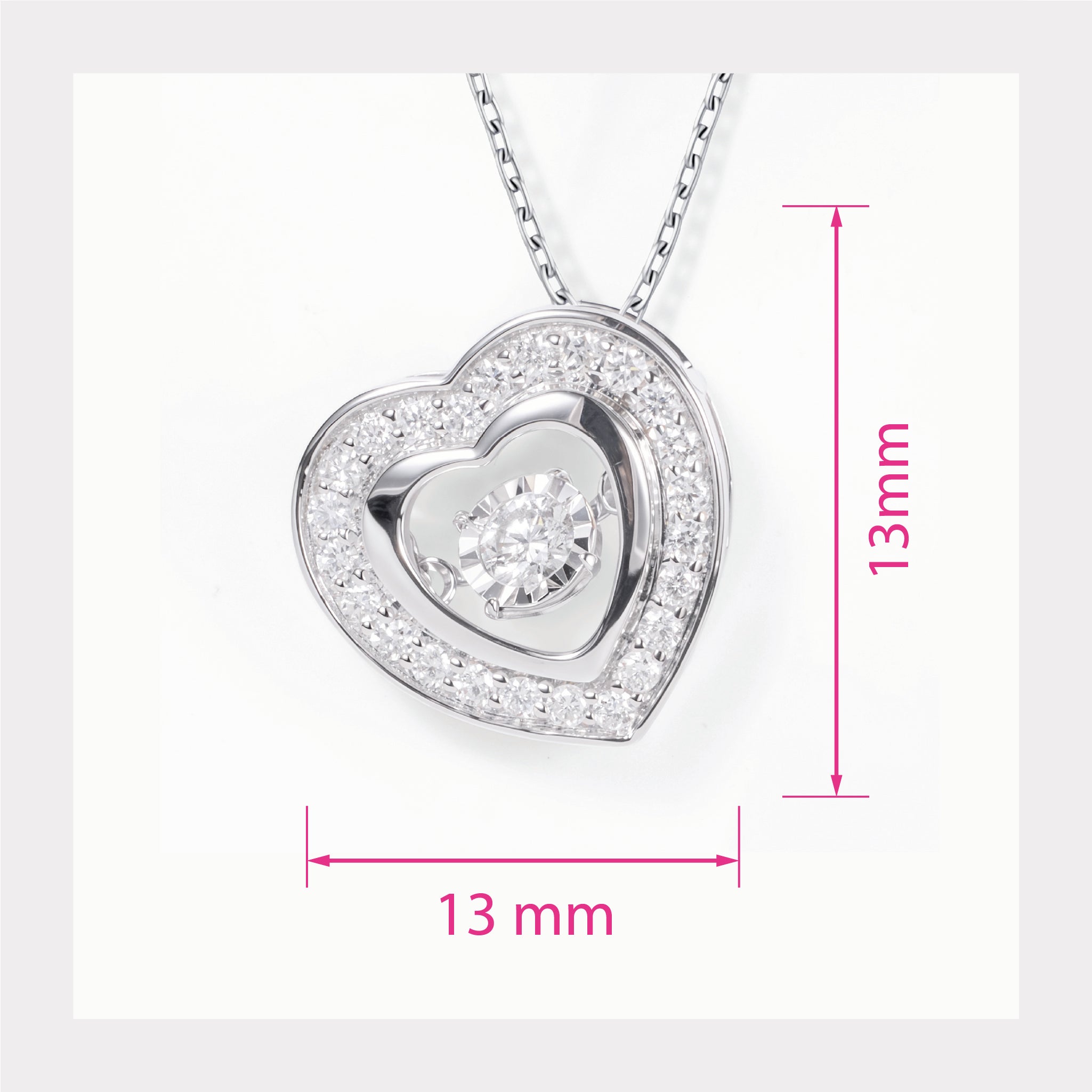 14K White Gold Heart Pendant with Natural Dancing Diamonds - JewelryAndStore