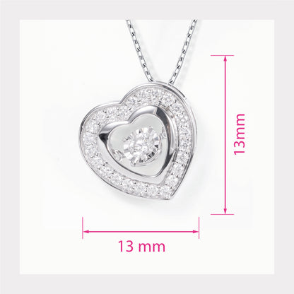 14K White Gold Heart Pendant with Natural Dancing Diamonds - JewelryAndStore