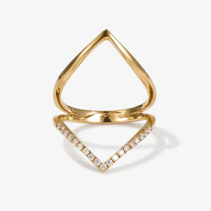 14K Yellow Gold Natural Diamond Chevron Ring - JewelryAndStore