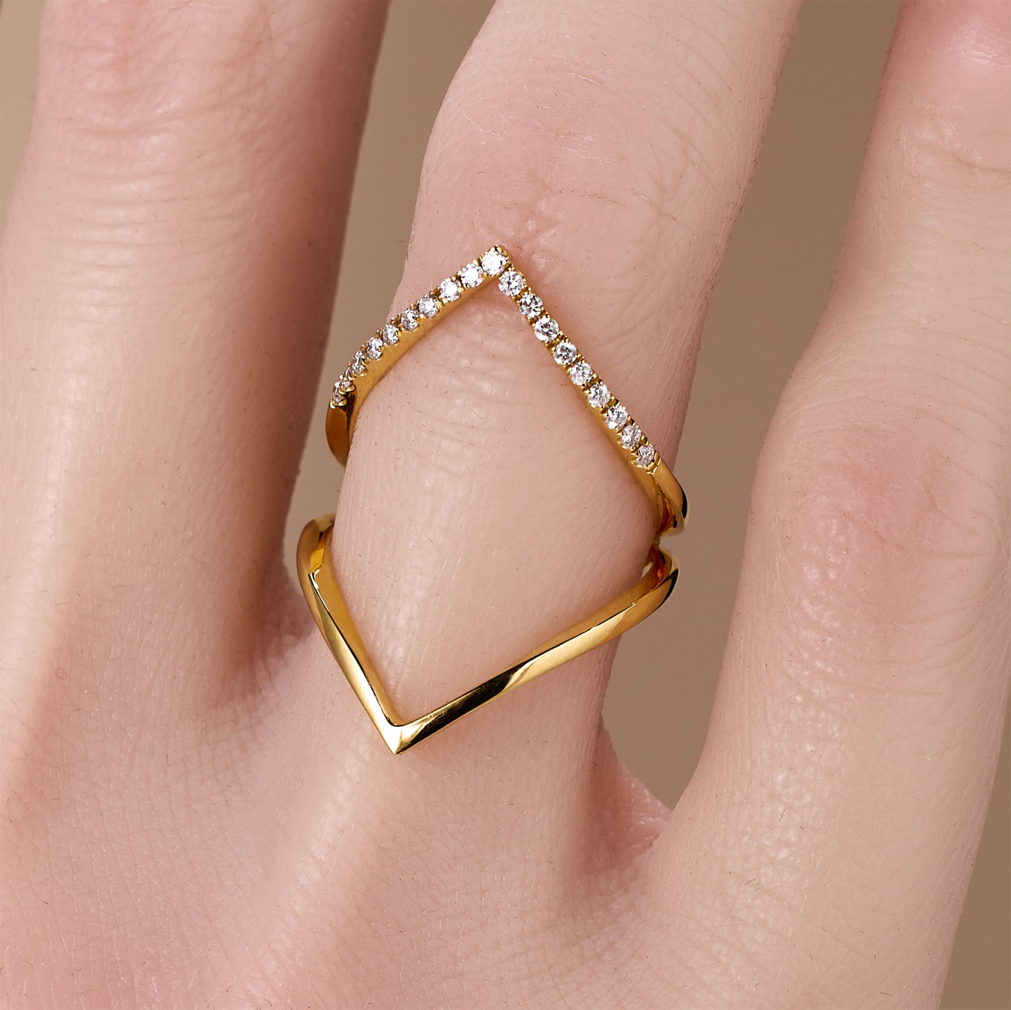 14K Yellow Gold Natural Diamond Chevron Ring - JewelryAndStore