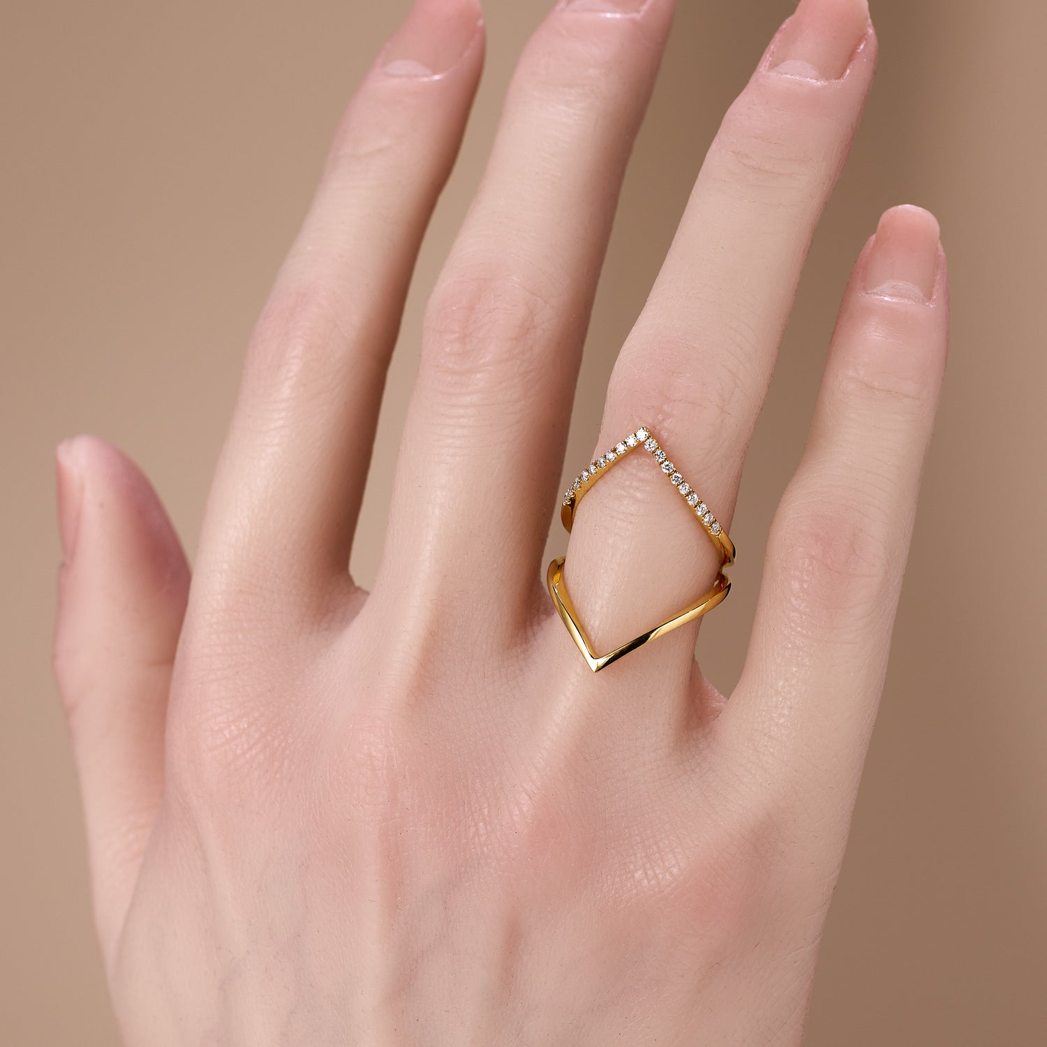 14K Yellow Gold Natural Diamond Chevron Ring - JewelryAndStore