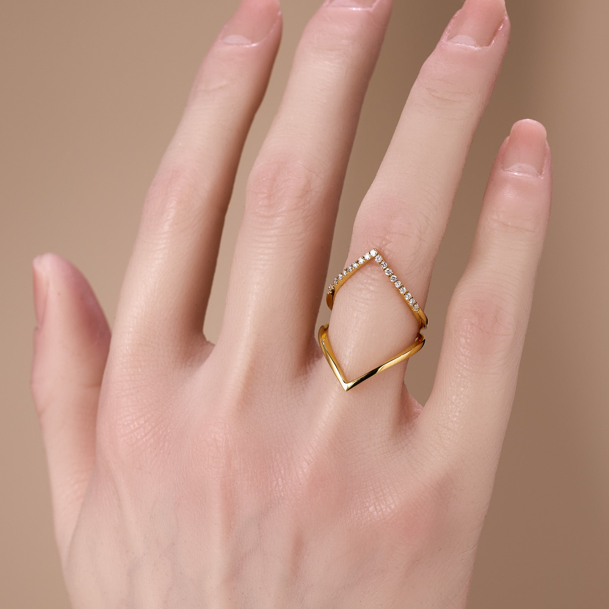 14K Yellow Gold Natural Diamond Chevron Ring - JewelryAndStore