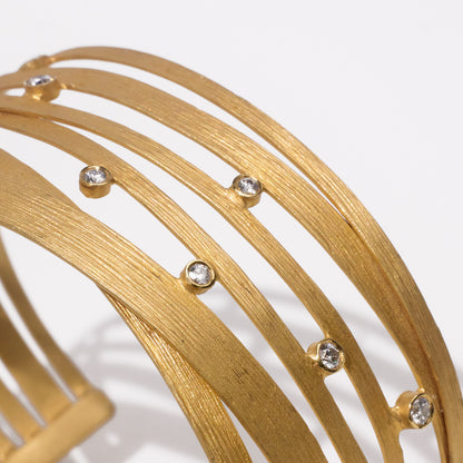 14K Gold Galaxy - Inspired Diamond Cuff Bangle with Hand - hammered Texture - Jewelry And Store