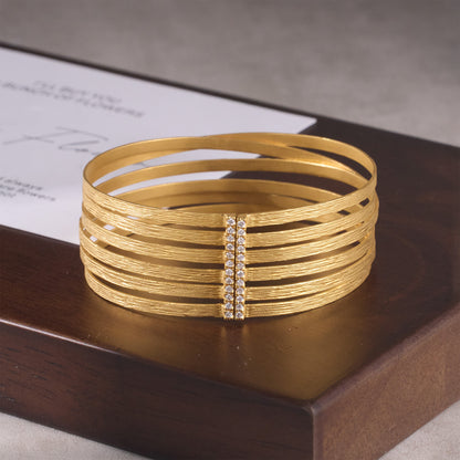 14K Gold Multi - Band Diamond Bangle with Hand - hammered Finish - Jewelry And Store