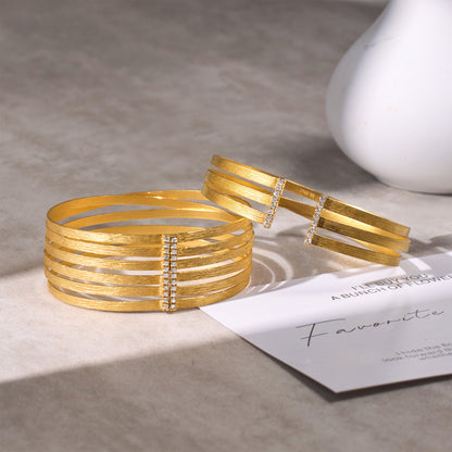 14K Gold Multi - Band Diamond Bangle with Hand - hammered Finish - Jewelry And Store