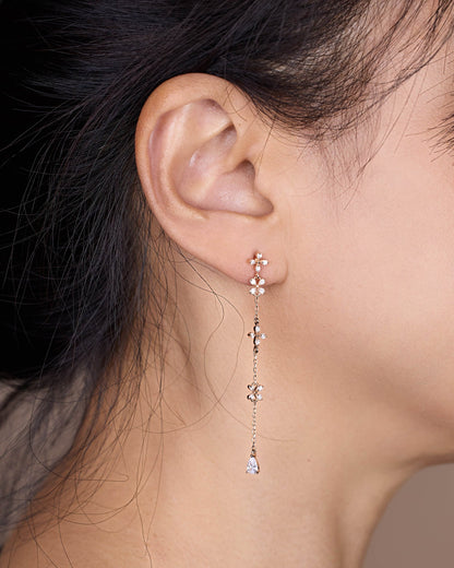 925 Silver Flower Threader Earrings - Jewelry And Store