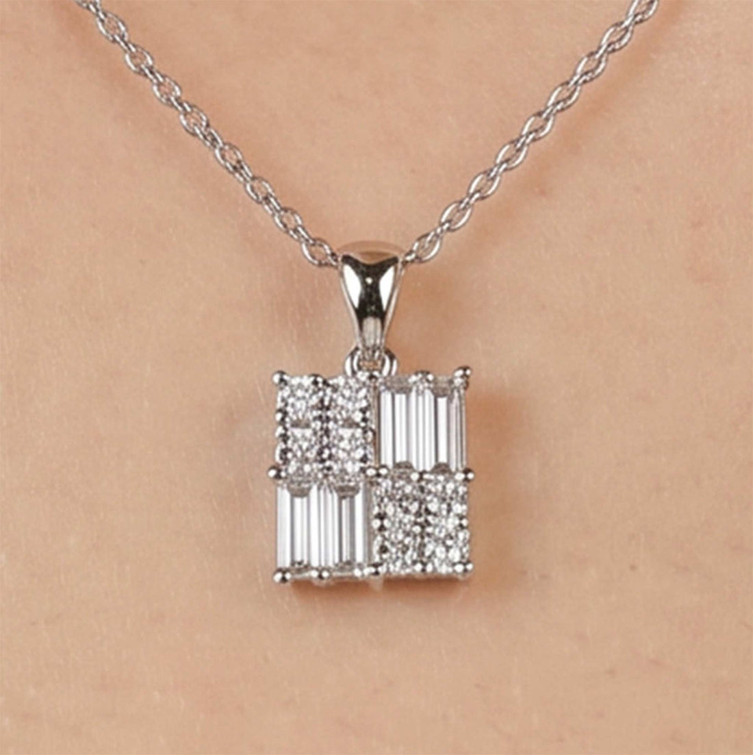 18K Gold Natural Baguette Diamond Chessbox Pendant - JewelryAndStore