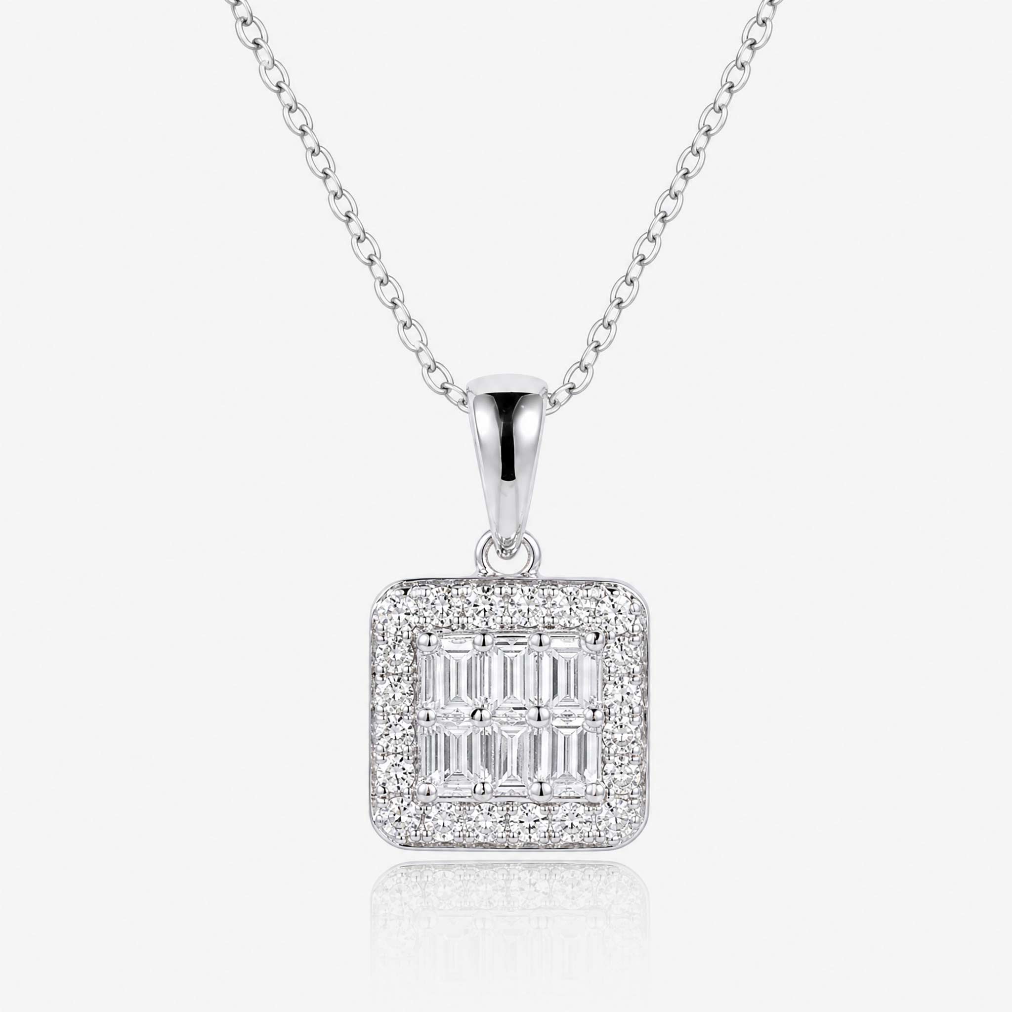 0.43ct Natural Diamond Baguette Illusion Pendant in 18K Gold - JewelryandStore