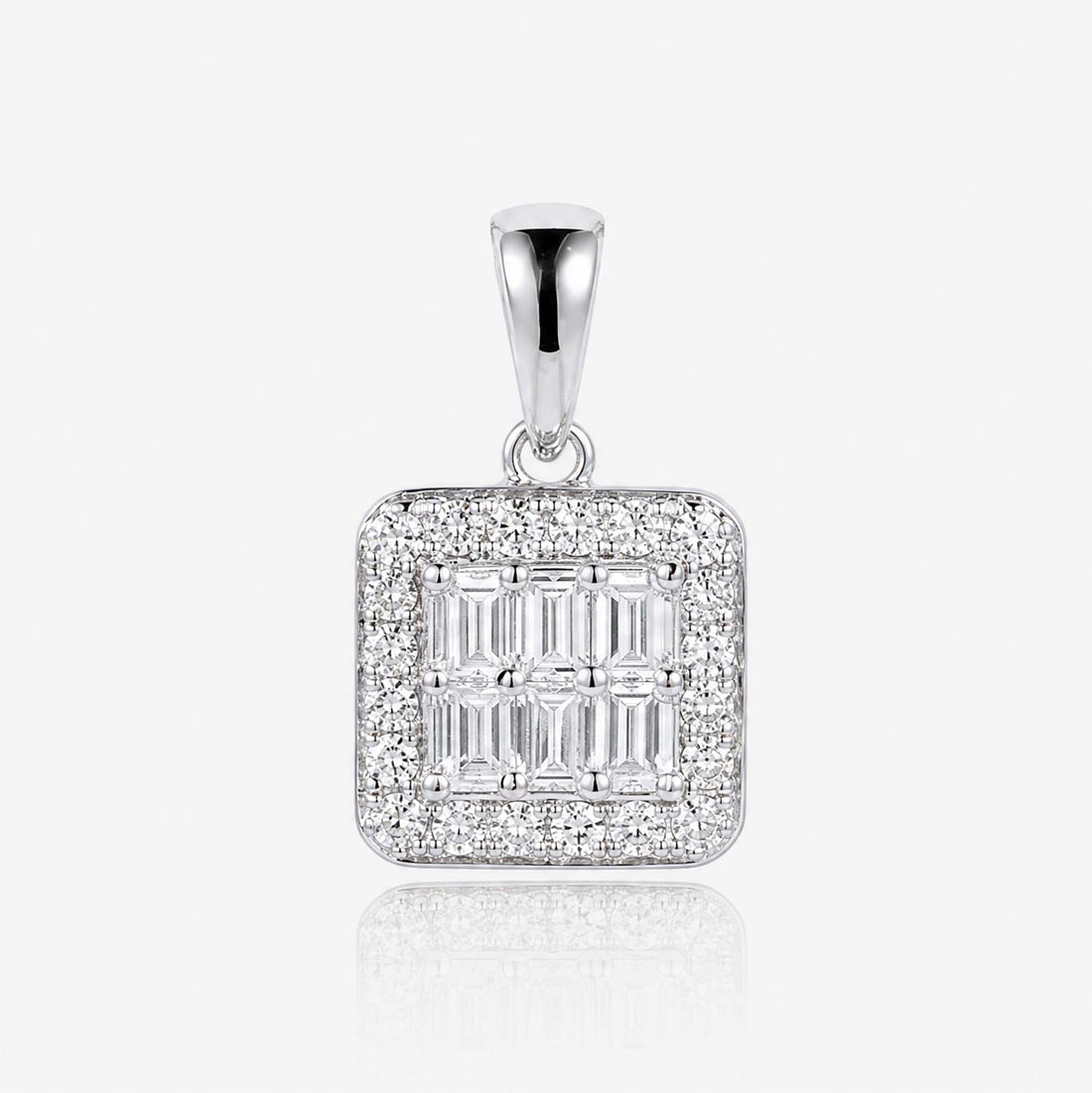 0.43ct Natural Diamond Baguette Illusion Pendant in 18K White Gold - JewelryAndStore