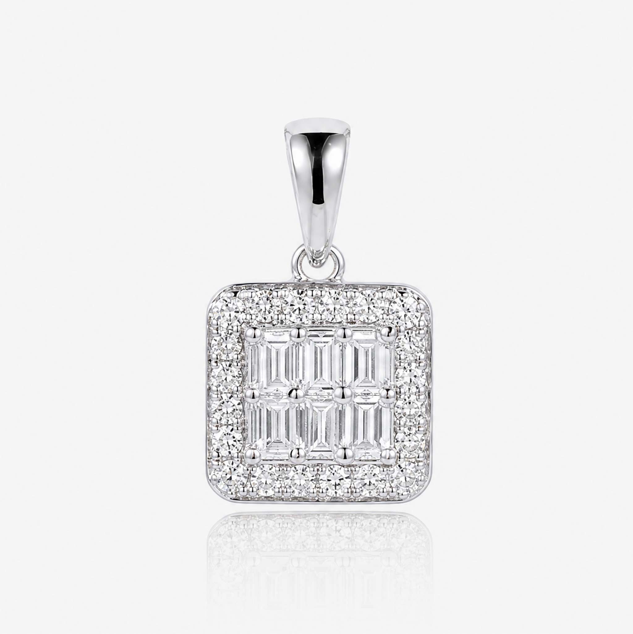 0.43ct Natural Diamond Baguette Illusion Pendant in 18K White Gold - JewelryAndStore
