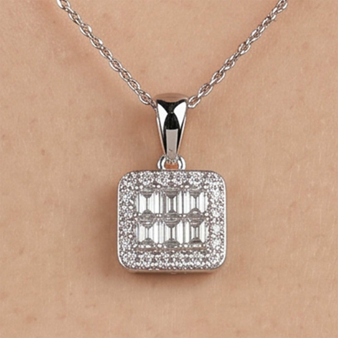 0.43ct Natural Diamond Baguette Illusion Pendant in 18K White Gold - JewelryAndStore