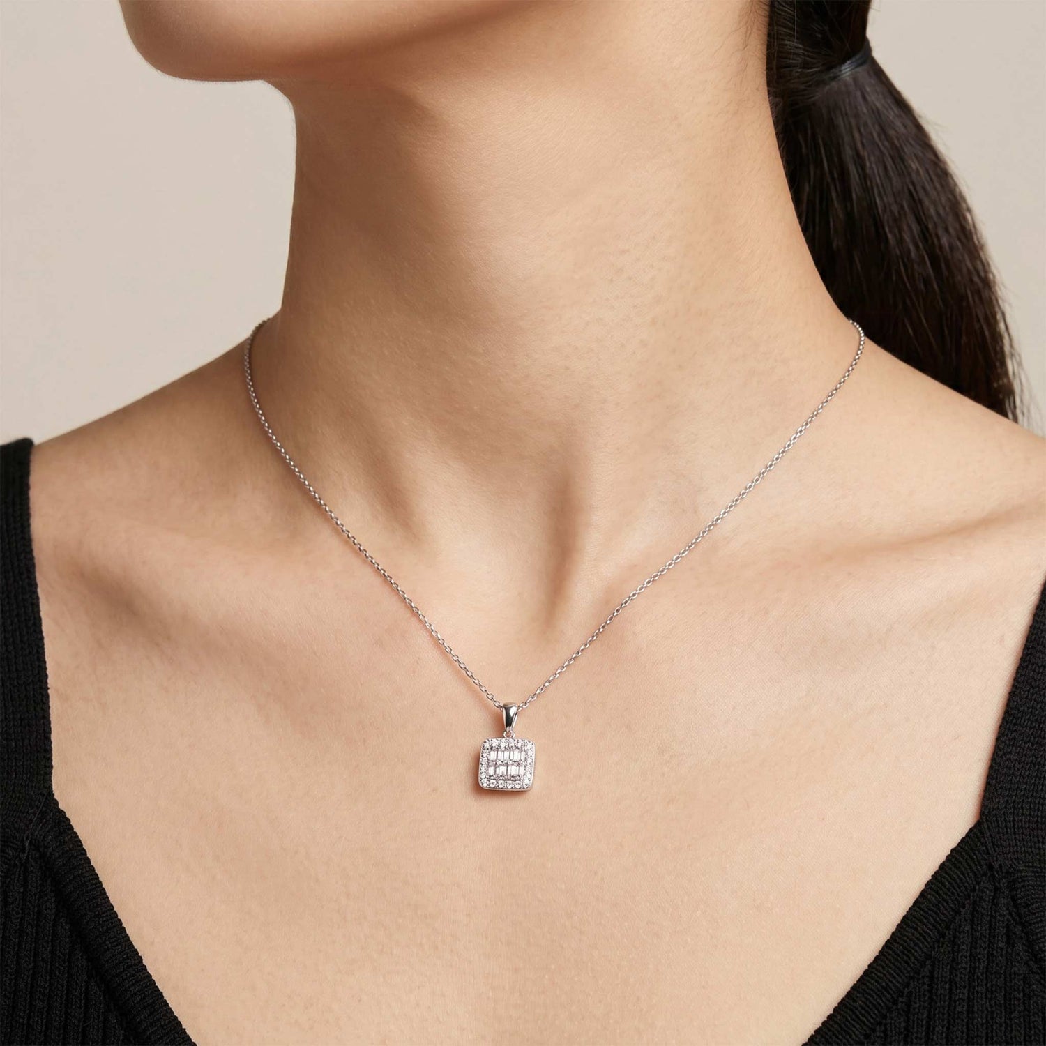 0.43ct Natural Diamond Baguette Illusion Pendant in 18K White Gold