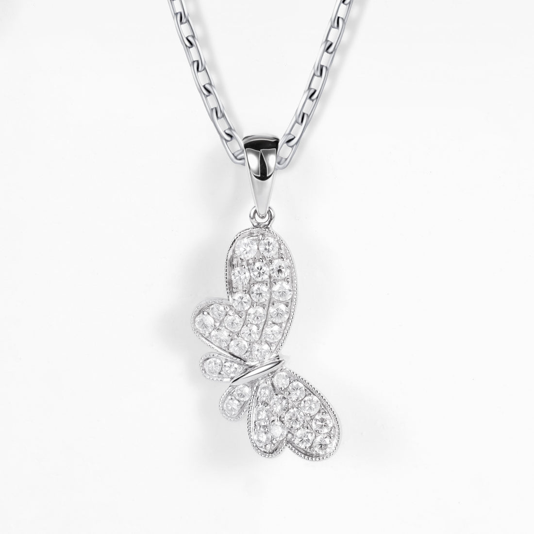 18K White Gold Butterfly Pendant with Natural Diamonds - JewelryAndStore