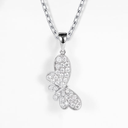 18K White Gold Butterfly Pendant with Natural Diamonds - JewelryAndStore