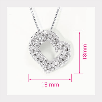 18K White Gold Heart Pendant with Natural Diamonds - JewelryAndStore