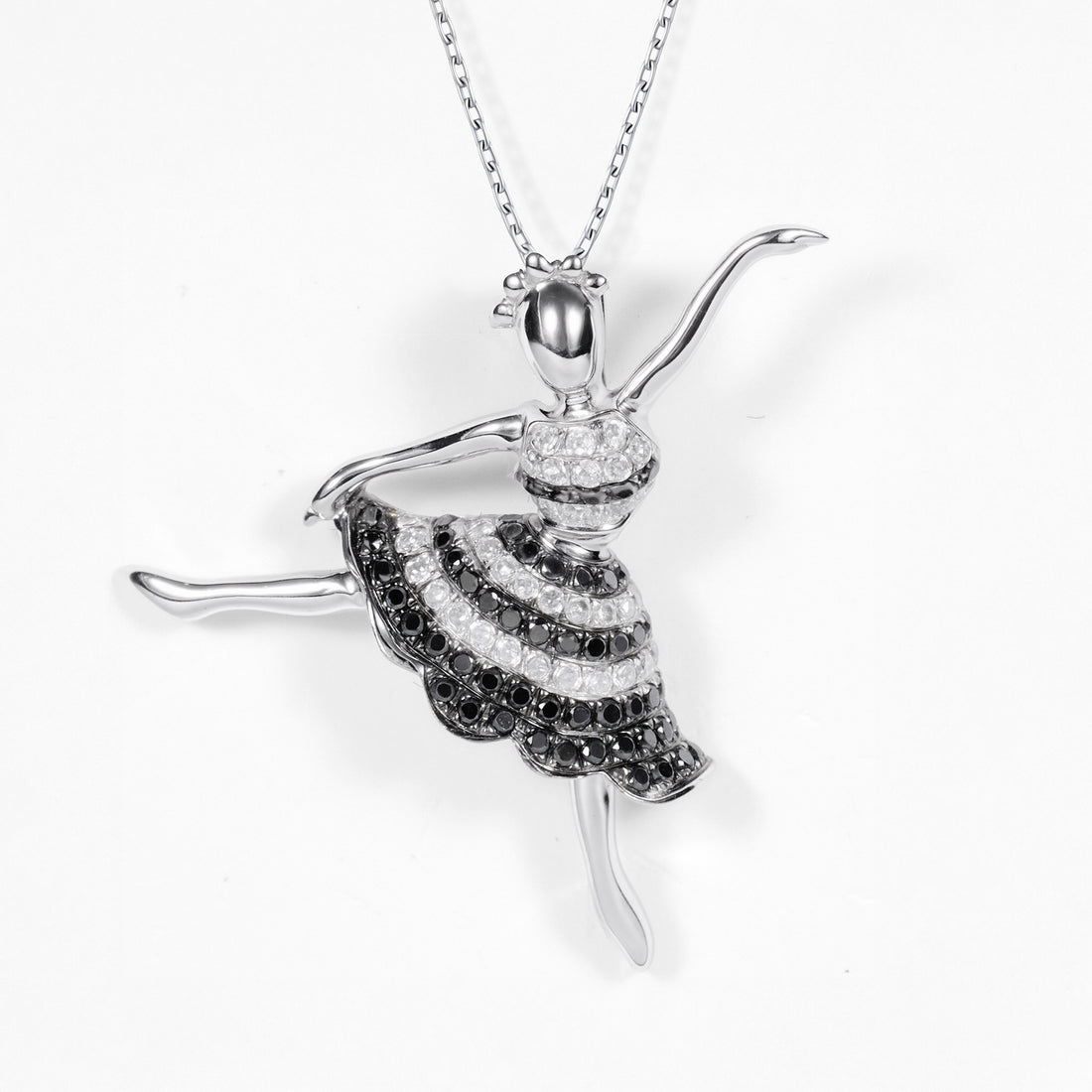 18K White Gold Ballerina Pendant with Natural Diamonds - JewelryAndStore