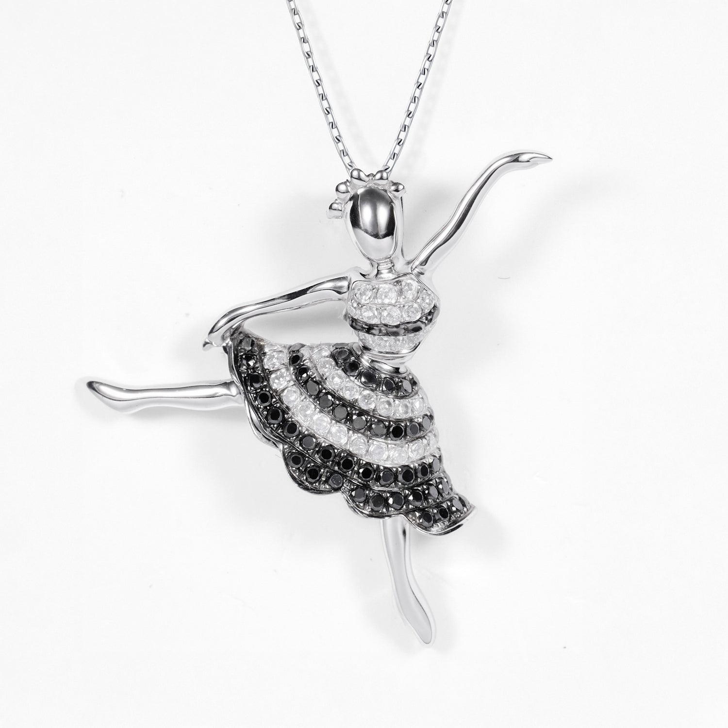 18K White Gold Ballerina Pendant with Natural Diamonds - JewelryAndStore