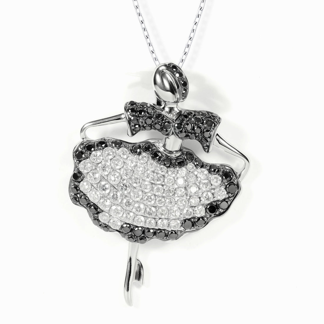 18K White Gold Ballerina Pendant with Natural Diamonds - JewelryAndStore