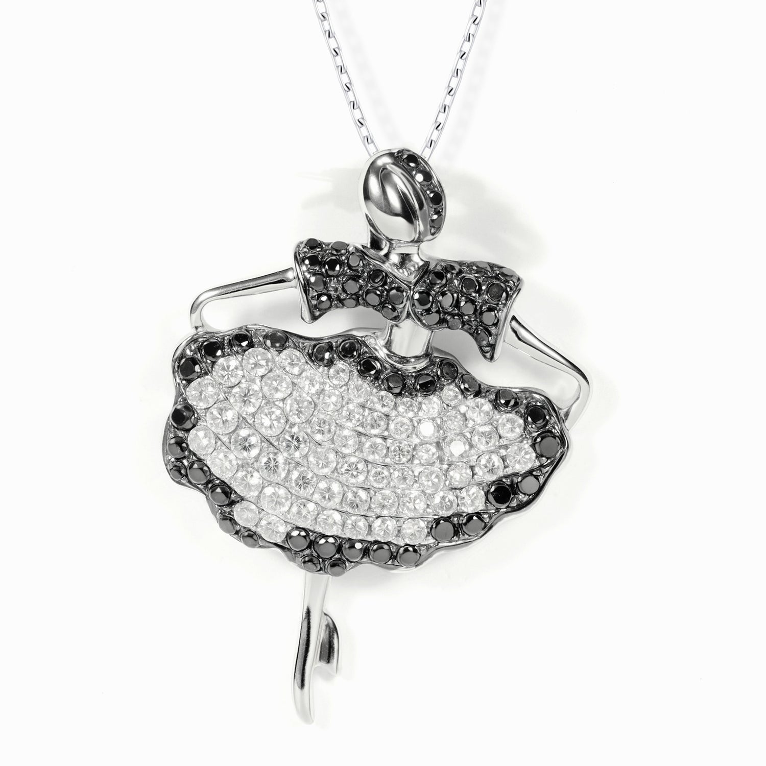 18K White Gold Ballerina Pendant with Natural Diamonds - JewelryAndStore