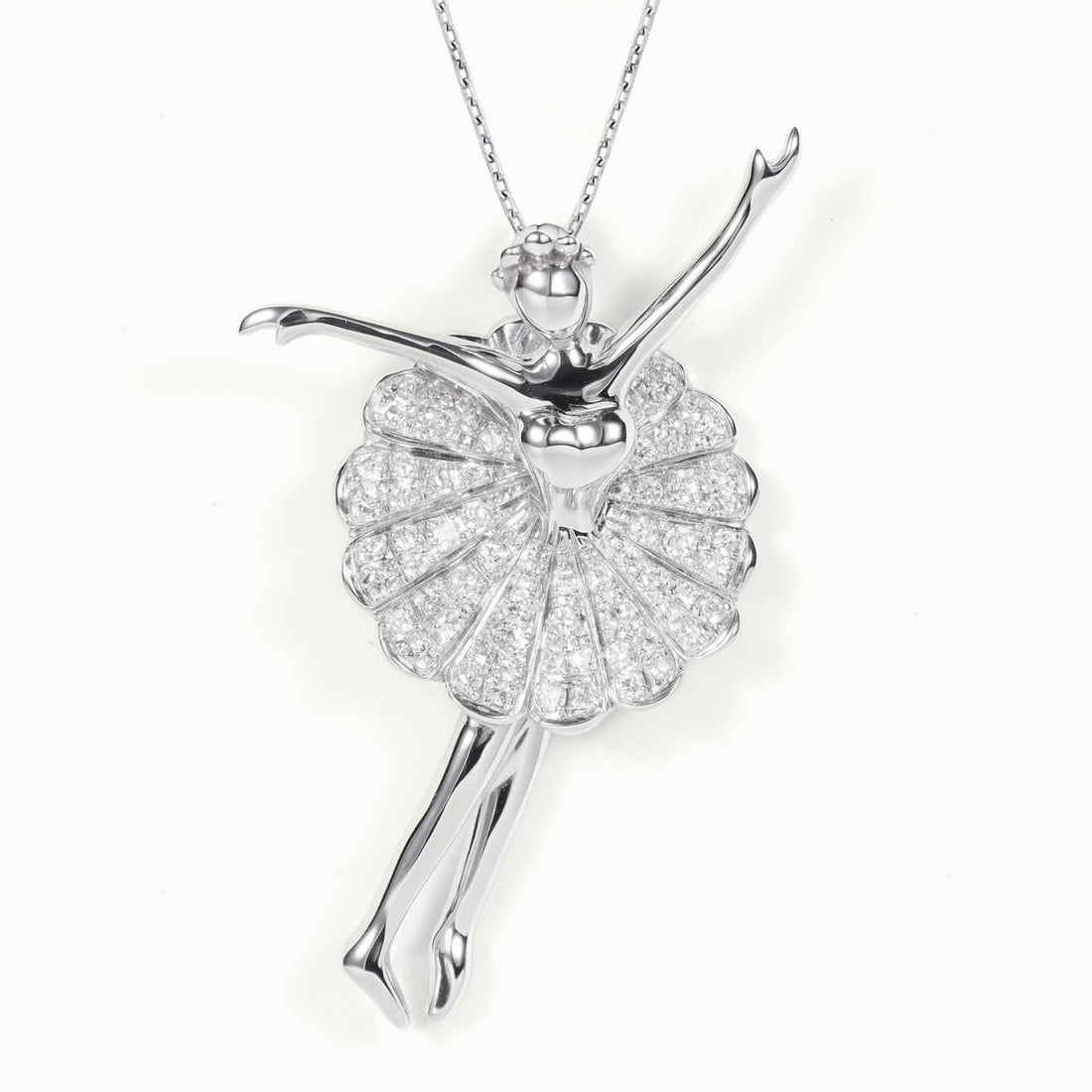 18K White Gold Ballerina Pendant with Natural Diamonds - JewelryAndStore