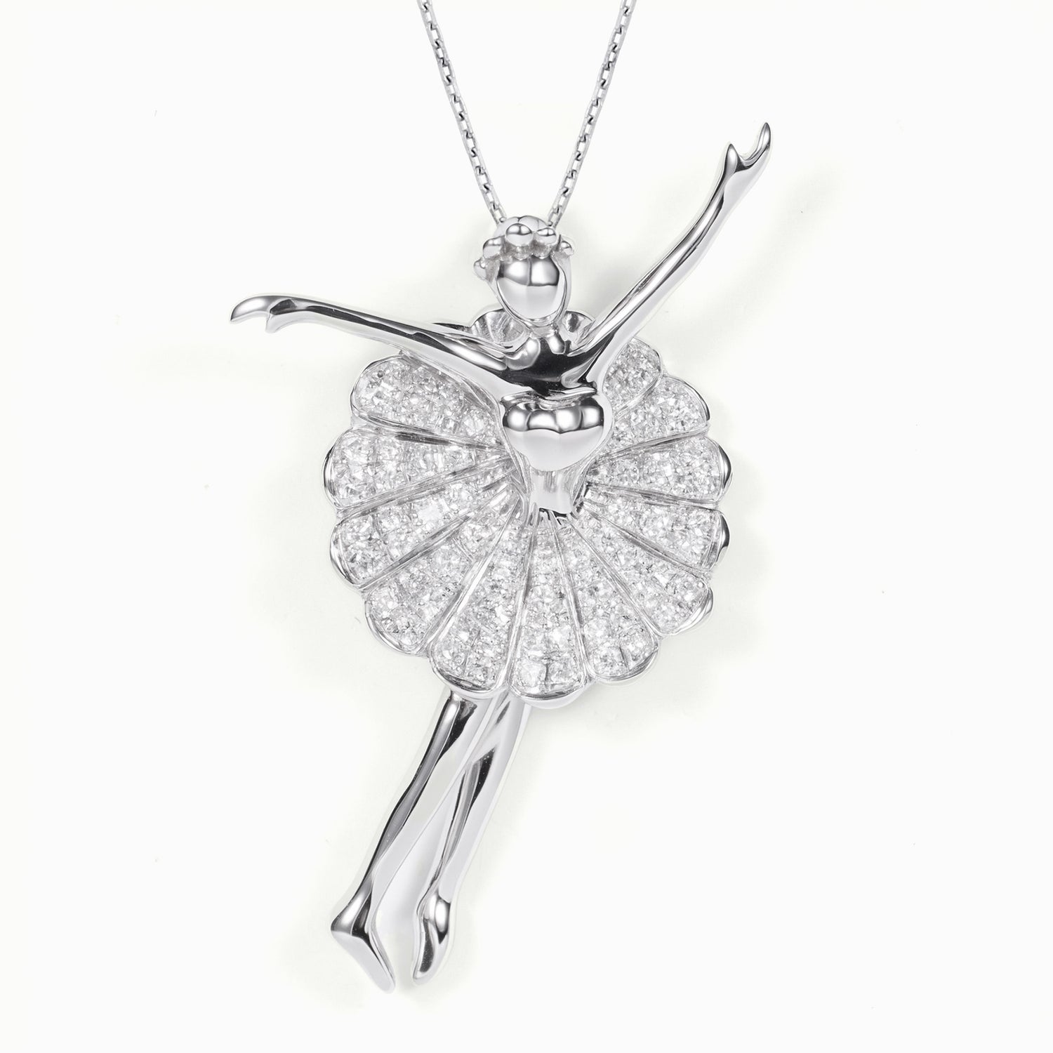 18K White Gold Ballerina Pendant with Natural Diamonds - JewelryAndStore