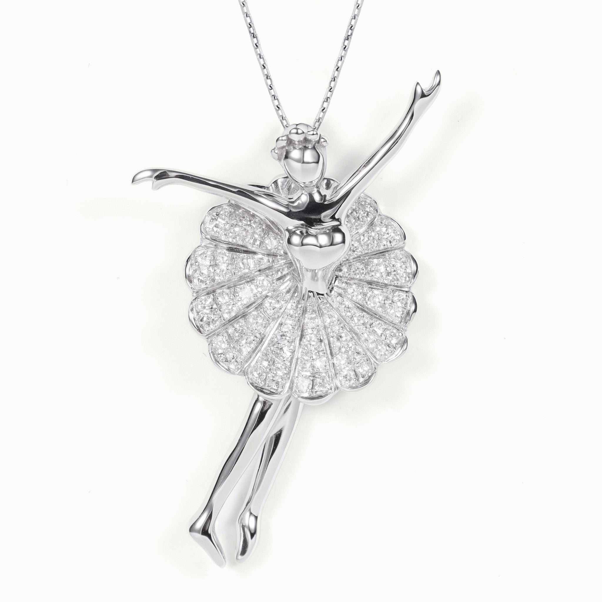 18K White Gold Ballerina Pendant with Natural Diamonds - JewelryAndStore