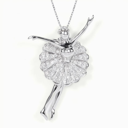 18K White Gold Ballerina Pendant with Natural Diamonds - JewelryAndStore