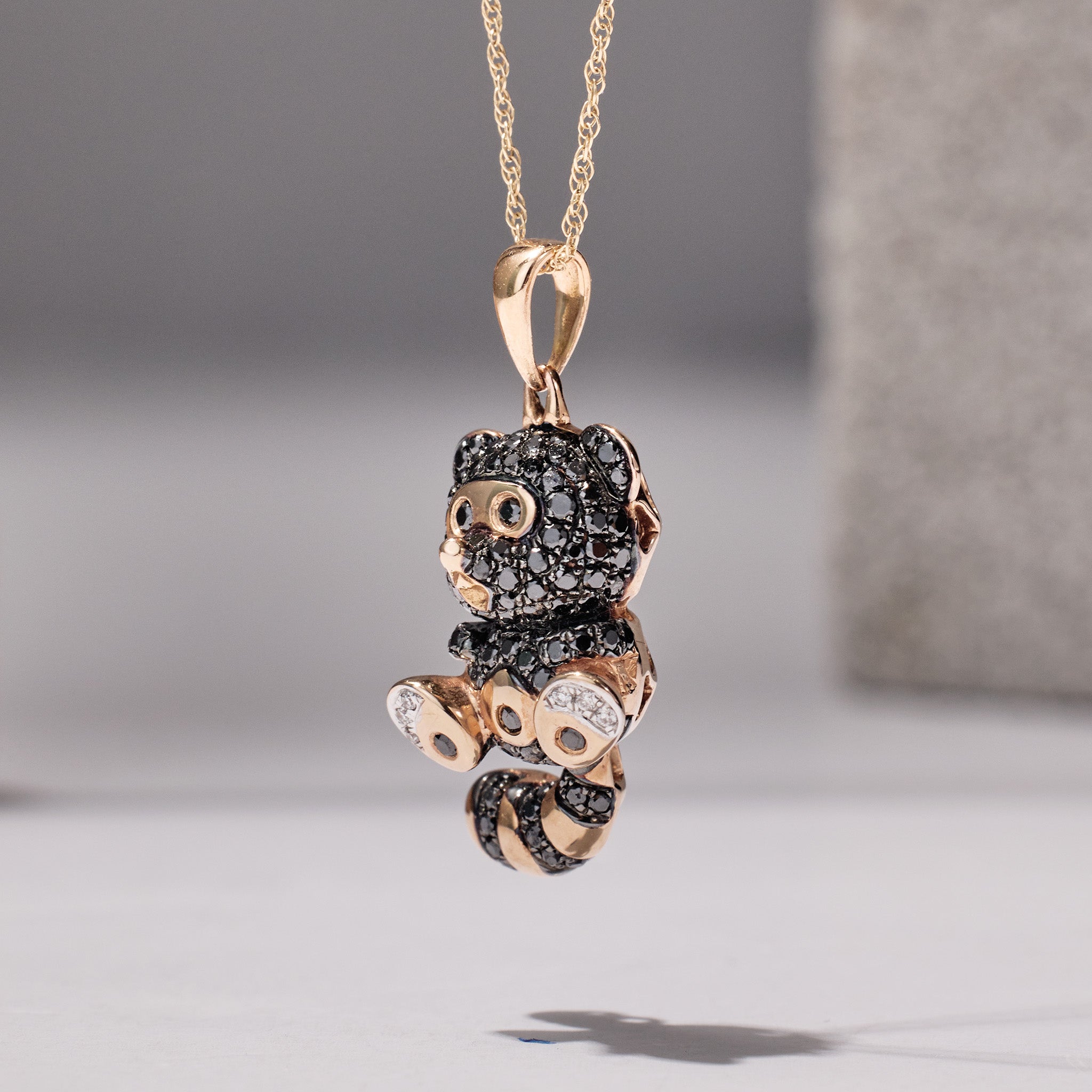 18K Gold Diamond/ Black Diamond Red Panda Pendant - Jewelry And Store