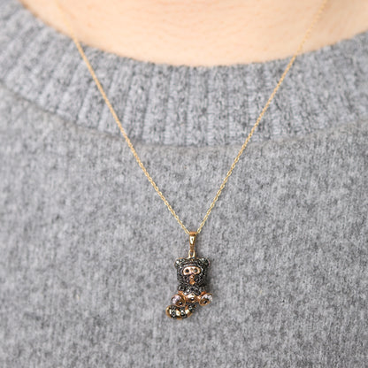 18K Gold Diamond/ Black Diamond Red Panda Pendant - Jewelry And Store