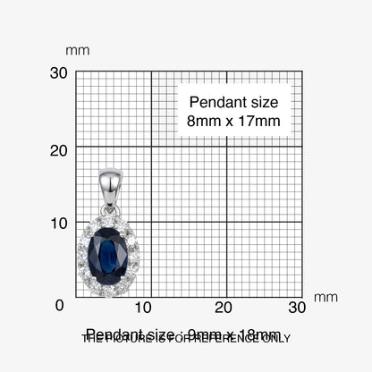 1.09ct Natural Blue Sapphire and Diamond Halo Pendant in 18K White Gold - JewelryAndStore