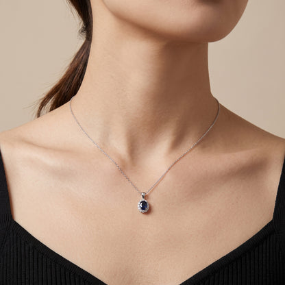 1.09ct Natural Blue Sapphire and Diamond Halo Pendant in 18K White Gold - JewelryAndStore