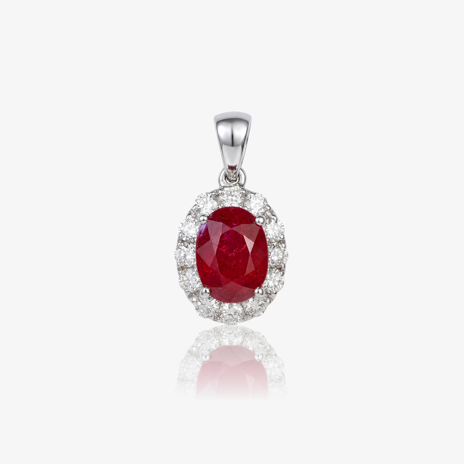 1.04ct Natural Ruby and Diamond Halo Pendant in 18K White Gold - JewelryAndStore