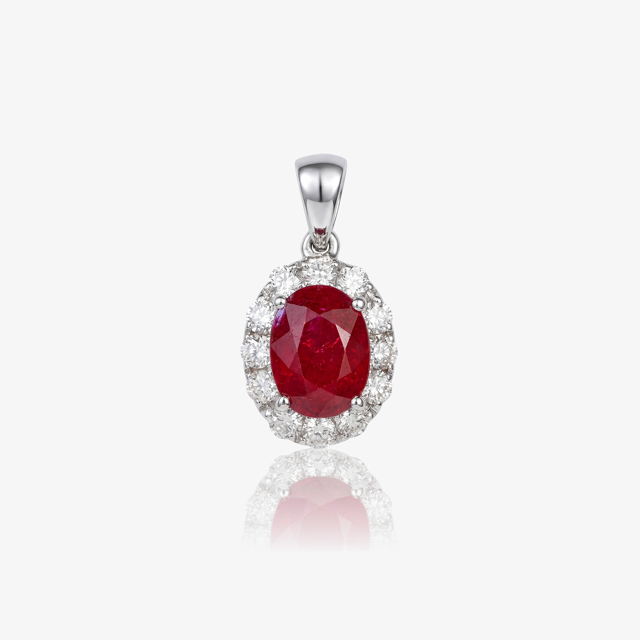 1.04ct Natural Ruby and Diamond Halo Pendant in 18K White Gold - JewelryAndStore