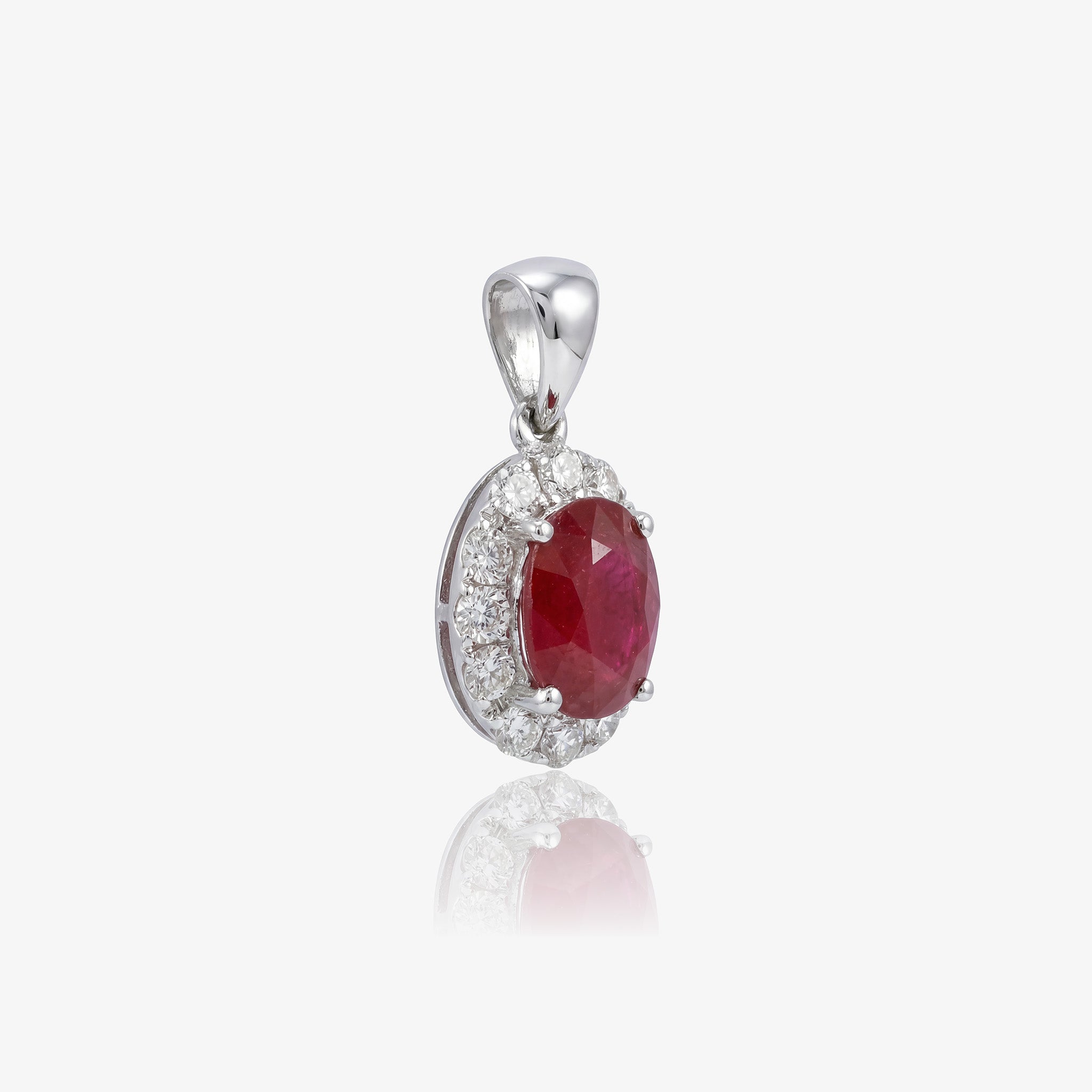 1.04ct Natural Ruby and Diamond Halo Pendant in 18K White Gold - JewelryAndStore